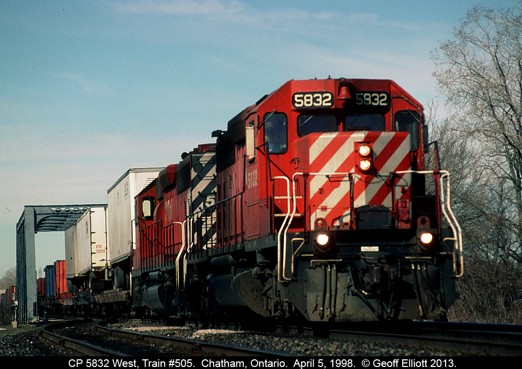 CP train #505 has just crossed the Thames River in Chatham, Ontario and is about to pass through the yard and over the CSX while on it's way to Detroit.