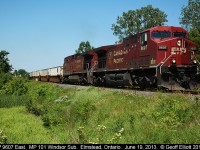 CP 9607 leads an e/b mixed through Elmstead, Ontario today.  Only shot this train b/c my daughter, she's 3, asked me to......  :-)