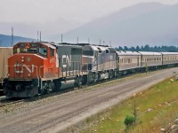 Back in 2003 when the American Orient Express ran in Canada it is seen at Jasper with GP40-2 CN 9671 and Amtrak F40PH 383