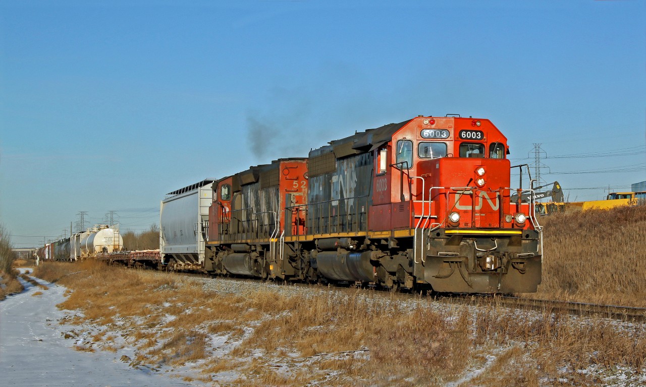 SD40-2's CN 6003 and 5245 head south out of Edmonton.