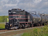 CANDO's GP9RM 4014 prepares to make the short 7 mile journey south with tank cars from the Strathcona ESSO Refinery to be deposited at the storage sidings near Tilley.