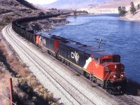 EB waits in siding at Walhatchen, BC for a WB load.