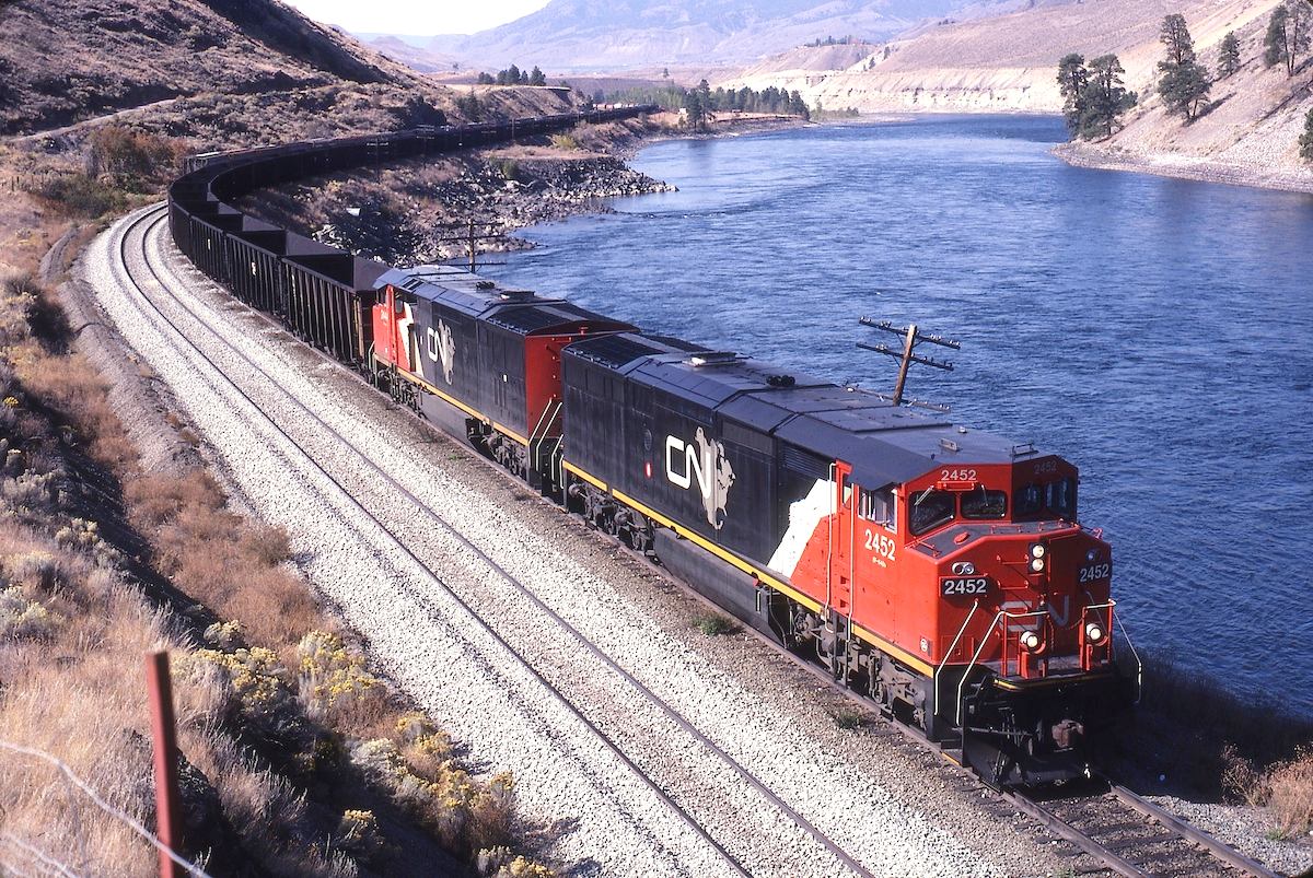 EB waits in siding at Walhatchen, BC for a WB load.