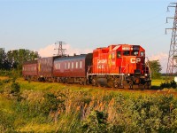 WOW! You don't see this everyday! CP's track evaluation/geometry/tech train thunders Westbound on CP's Windsor Subdivision with clearance to Walkerville. You'll note ex D&H 7309 has a video camera mounted to the short hood for the occasion, with what might possibly be the classiest paint scheme to ever adorn passenger cars on the trailing evaluation equipment. CP has always had some sharp looking trains and when you see these beautiful vintage cars on the mainline it's hard not to imagine a time when CP still hauled passenger. 