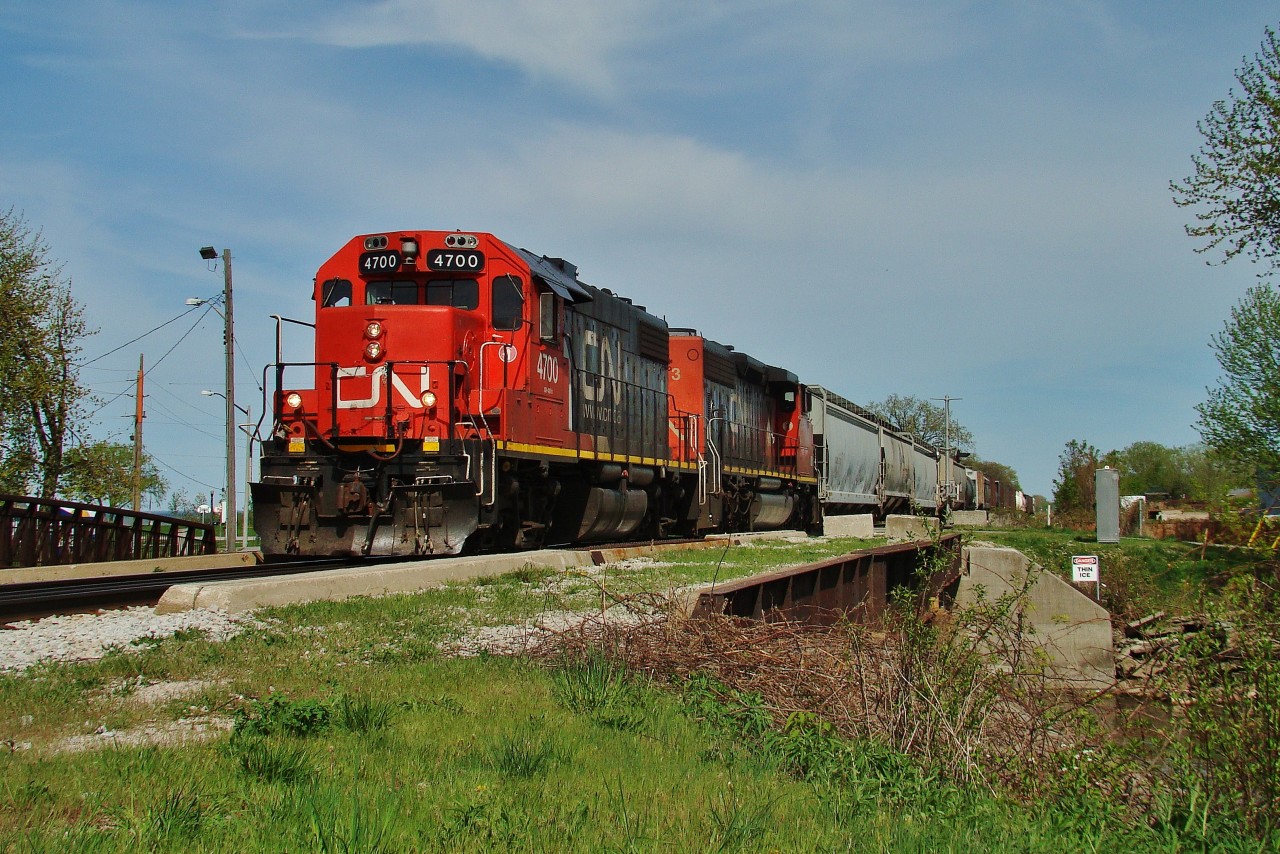 CN 439 crawls through Belle River over VIA's Chatham Sub. on his was to Windsor. This train was the last to use the CASO subdivision between MP 217 & 169.9, but freight traffic was diverted from that line to the Chatham sub in May of 2011.