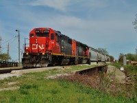 CN 439 crawls through Belle River over VIA's Chatham Sub. on his was to Windsor. This train was the last to use the CASO subdivision between MP 217 & 169.9, but freight traffic was diverted from that line to the Chatham sub in May of 2011. 