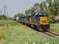 Five CSX GP38-2's head south down CN's St. Clair spur with a long transfer. With six locomotives on the property and a long transfer both ways, it looks like traffic is staying pretty busy on CSX's Sarnia sub.