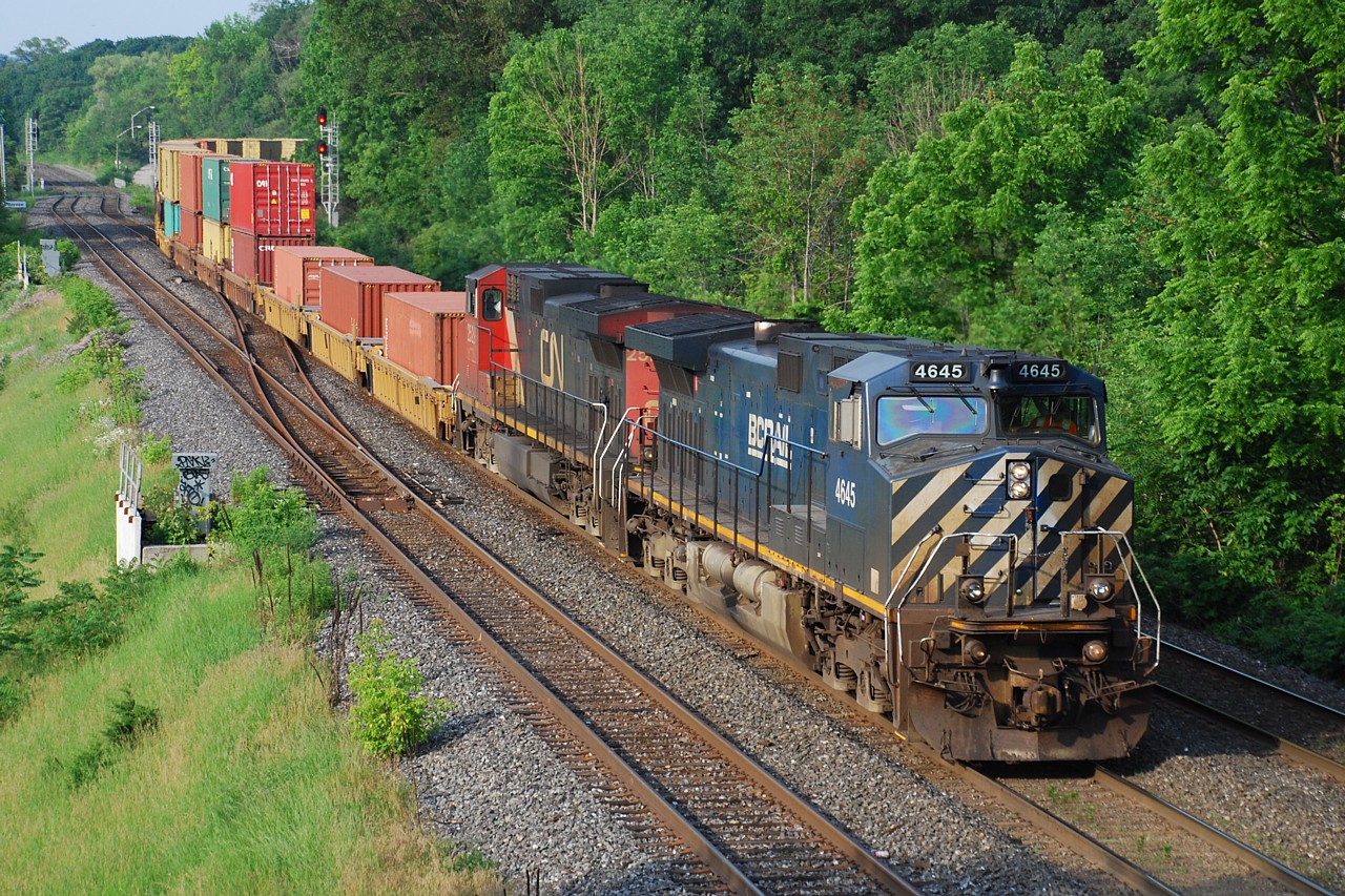 CN 394 rolls off the hill to the delight of the early crowd at this year's CNET meet.