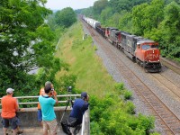 CN 422 grinds its way through Bayview Junction during the 19th annual CNET Bayview meet.  Below me a group of railfans grab their shots of 422 from a lower portion of the pedestrian bridge.