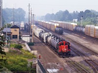 CN 4131, a 1980's rebuilt GP9RM, drills Aldershot Yard.