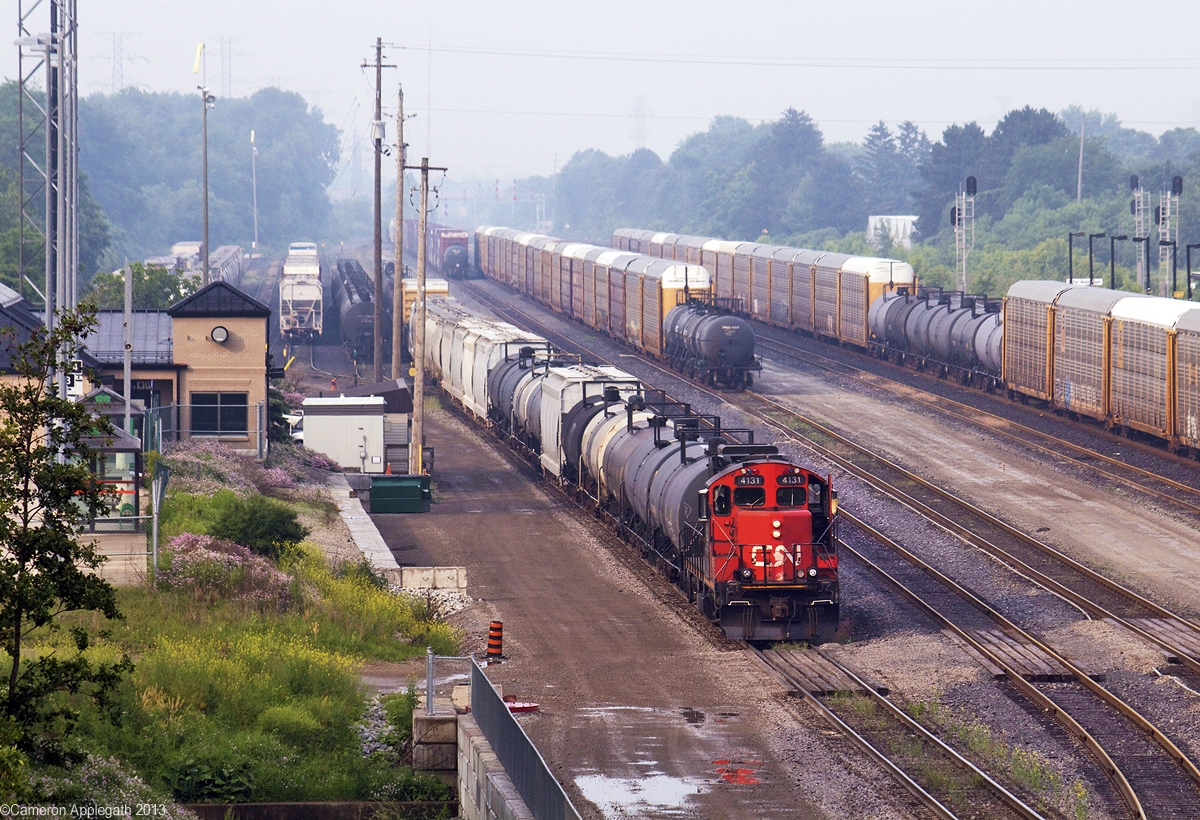 CN 4131, a 1980's rebuilt GP9RM, drills Aldershot Yard.