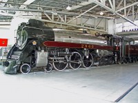 The Grand Old Lady of the west coast Royal Hudson 2860 (MLW H1-e class)looking splendid but now sadly just a static display in the museum.  CP's MLW 4-6-4 Hudson class became "Royal" after 2850 hauled the royal train with King George VI on board across Canada in 1939. 2860 performed tourist duties for BC rail for many years before final retirement.