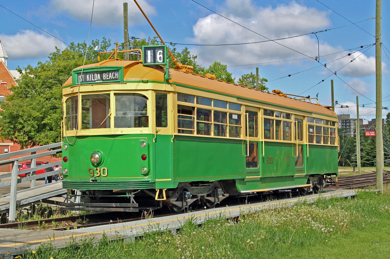 1946 built ex Melbourne tram #930 waits at Strathcona Station before departing for Jasper Avenue in Edmonton downtown.