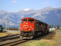 CN freight gets set to depart Jasper yard westward after a crew change. 