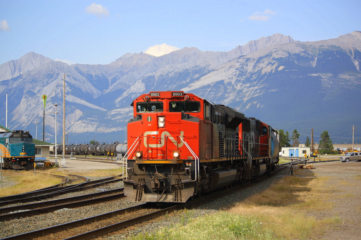 CN freight gets set to depart Jasper yard westward after a crew change.