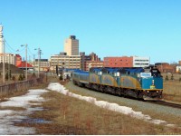   VIA no15 departs the Moncton depot and heads north towards Miramichi, Bathurst and Campbellton as it continues west towards Montreal, QC.  