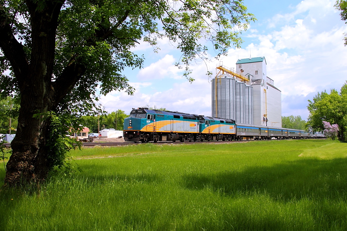 VIA's westbound "Canadian" passes the elevator at Oakville. This is my favorite location in the Winnipeg area to photograph No 1 so I thought I would do it once more.