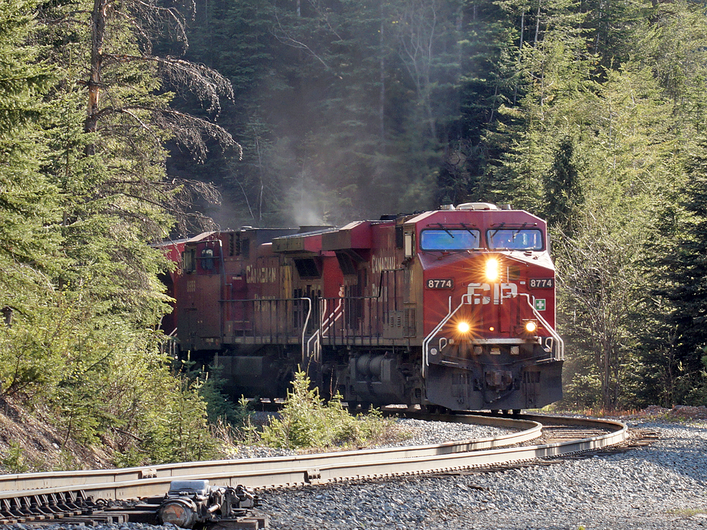 Grain empties climb onto Cathedral Siding.
