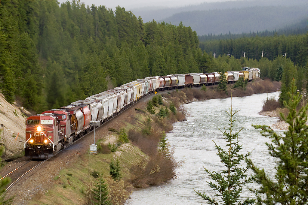 Westbound into Morant's Curve...in the rain