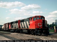 CN 9655, with train #570 in tow, pauses in front of Windsor South Depot and has just returned after making it's daily transfer run from CN Van de Water Yard in Windsor to Conrail's Rouge yard in Detroit.