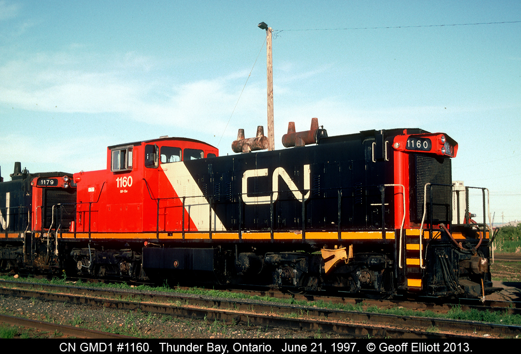 CN 1160, a rebuilt GMD1, sits in the Thunder Bay terminal awaiting it's next duties switching the grain elevators that line the shore of Lake Superior.