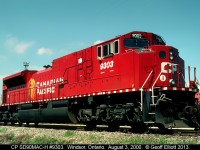 Gone, but not forgotten, are CP's 93xx series SD90MAC-H's.  In particular 9303 was in Windsor for training purposes.  Hostler invited me up for a ride around the engine facility, and to check out the 'creature comforts' that this new unit provided.  Too bad these didn't last as they at least would have provided some variety to the now constant parade of GE's.