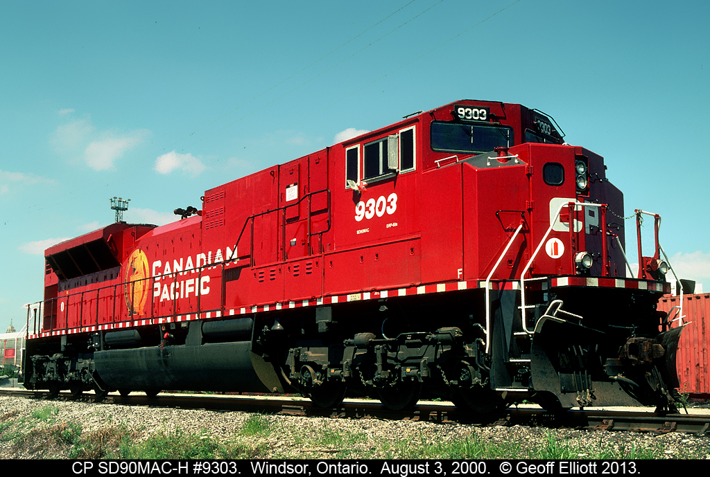 Gone, but not forgotten, are CP's 93xx series SD90MAC-H's.  In particular 9303 was in Windsor for training purposes.  Hostler invited me up for a ride around the engine facility, and to check out the 'creature comforts' that this new unit provided.  Too bad these didn't last as they at least would have provided some variety to the now constant parade of GE's.