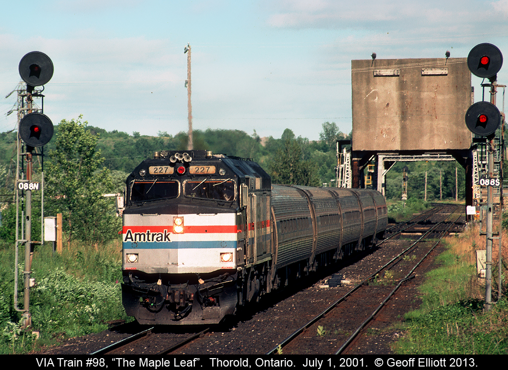 Amtrak F40PH is in charge of today's "Maple Leaf" as it heads toward Toronto having just passed over the Welland Canal at Thorold.