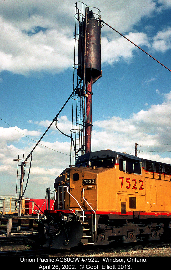 Making a very rare visit to Windsor is UP AC60CW #7522.  This unit was apparently testing on the CP for some months, but this was the only instance I know/heard of it being in Southwestern Ontario.