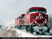 A "Winter Wonderland" like we haven't seen in a few years.  Here CP 8547 is kicking up the fresh snow as it speeds through Puce, Ontario back in 2005.