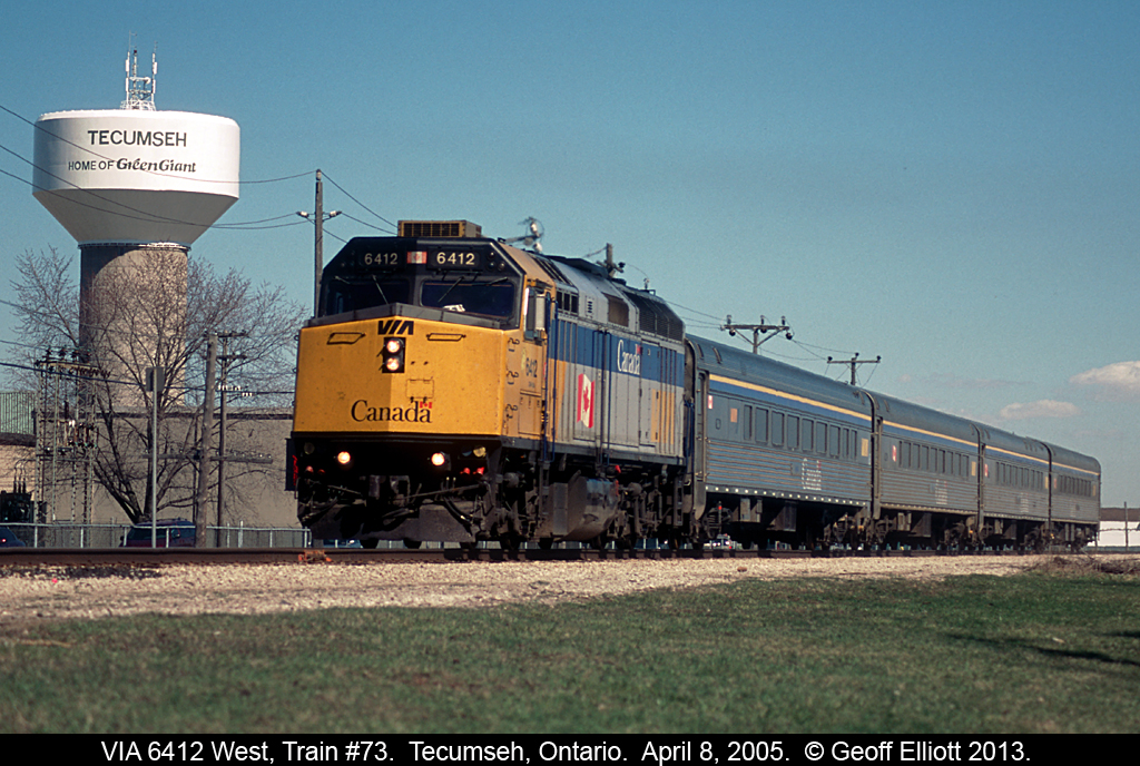 VIA 6412 leads train #73 through Tecumseh, and past the old Green Giant plant, as it is nearly complete it's run from Toronto to Windsor.