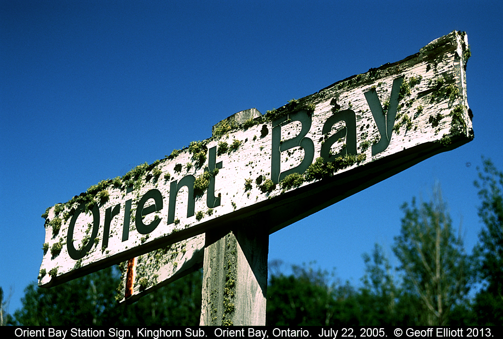 It's not all about trains.  This is the station sign for Orient Bay, on the now removed Kinghorn Subdivision.  This was taken while on a NARCOA motorcar run, after the line had been shut down.  It was a great opportunity to photograph a line before CN did what it does best by removing it......
