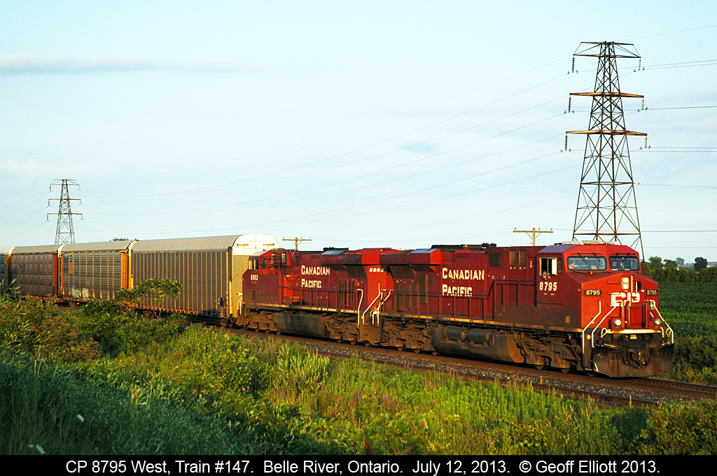 CP 8795 leads up train #147 through Belle River, Ontario during the last light of a beautiful July day.  Thanks Jay for the heads-up on this one.