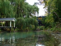 The old and the new. CSX 2672 passes over one of several bridges along the Sarnia sub still sporting their C&O logo. 
