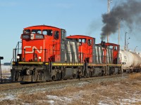 A trio of GMD1's 1421, 1433 and 1423 switching at Scotford Yard.  As a comment on a previous shot said, not a very common site, sadly it seems to be no more at Scotford Yard.  For years the switchers of choice have been GMD1's but on my last few visits they are nowhere to be seen.  Reportedly there is one at Clover Bar, but several are also sitting in the dead line at Walker.