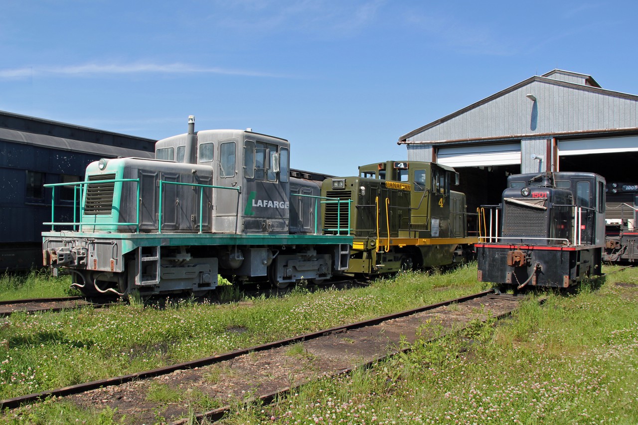 An interesting trio of industrial switchers at the Alberta Railway Museum.  Lafarge 50T GE serial 32405, #4, Evraz Pipe 44T GE, serial 32655 and Canadian Railserve 25T Ge #1501, serial 32636