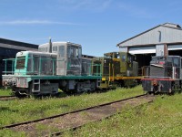 An interesting trio of industrial switchers at the Alberta Railway Museum.  Lafarge 50T GE serial 32405, #4, Evraz Pipe 44T GE, serial 32655 and Canadian Railserve 25T Ge #1501, serial 32636
