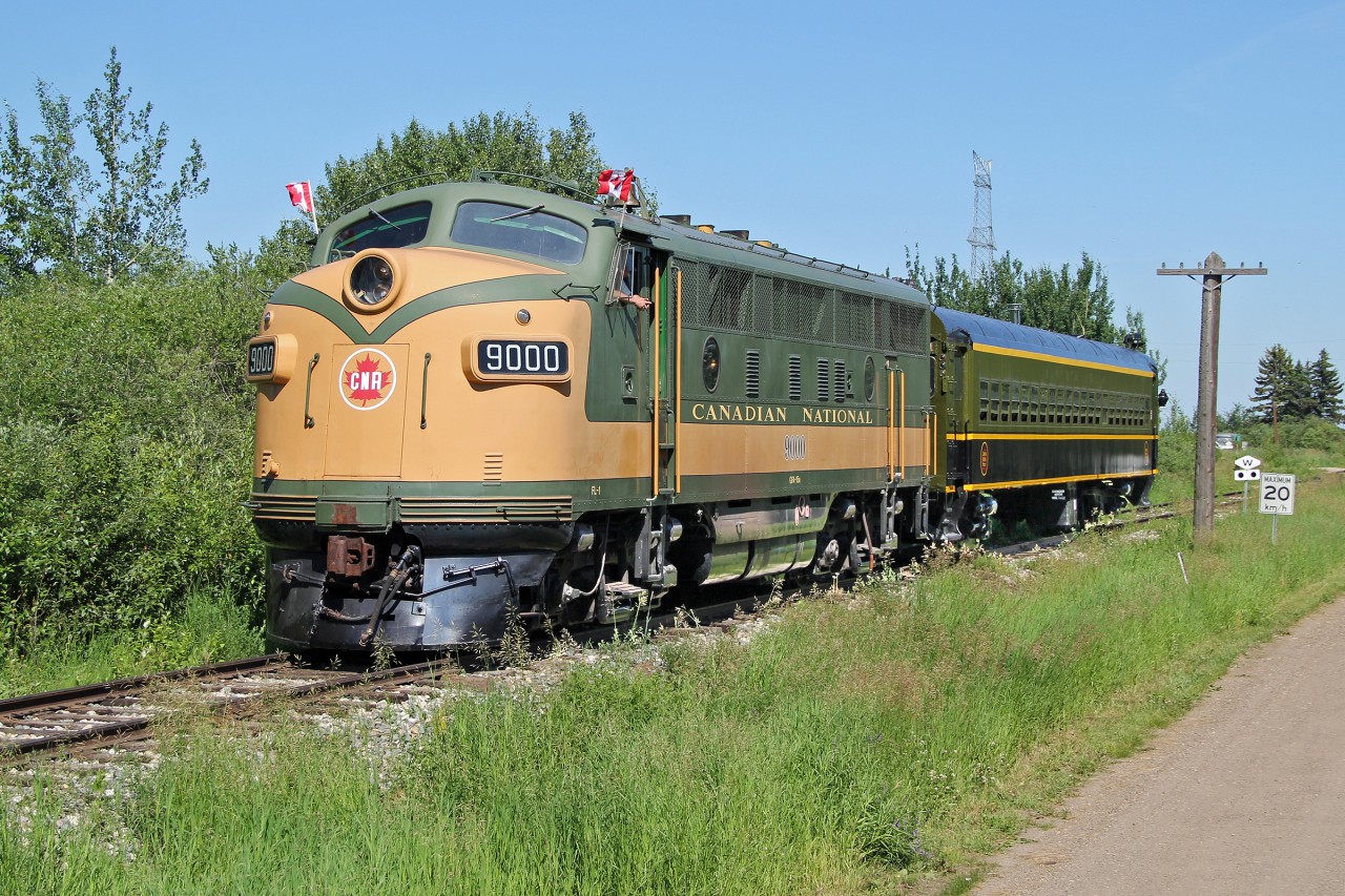 CN F3A 9000 hauling the Canada Day train at The Alberta Railway Museum
