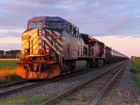 CEFX 1042 waits at High Bluff for a meet with two intermodals.