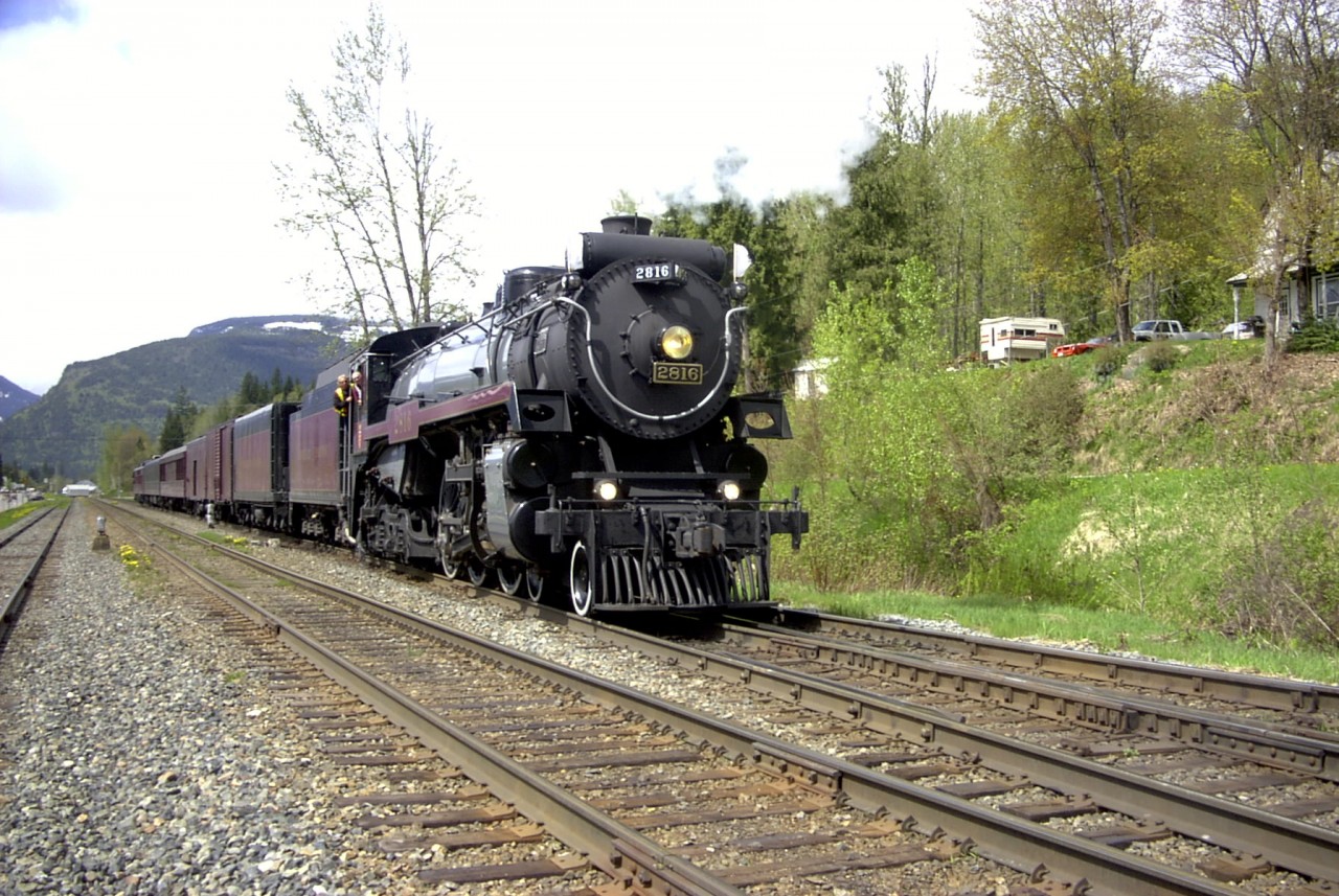 Working closely with the railway has its advantages when you want to get up close and personal with operations.  CP 2816 is pulling in to Revelstoke station from the west where it will stop for an inspection and some light maintenance by the on-board crew.