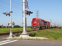 CP 8780 with train 254 charges eastward at the Wallace Line, mile 98.88 on the CP's Windsor Sub.