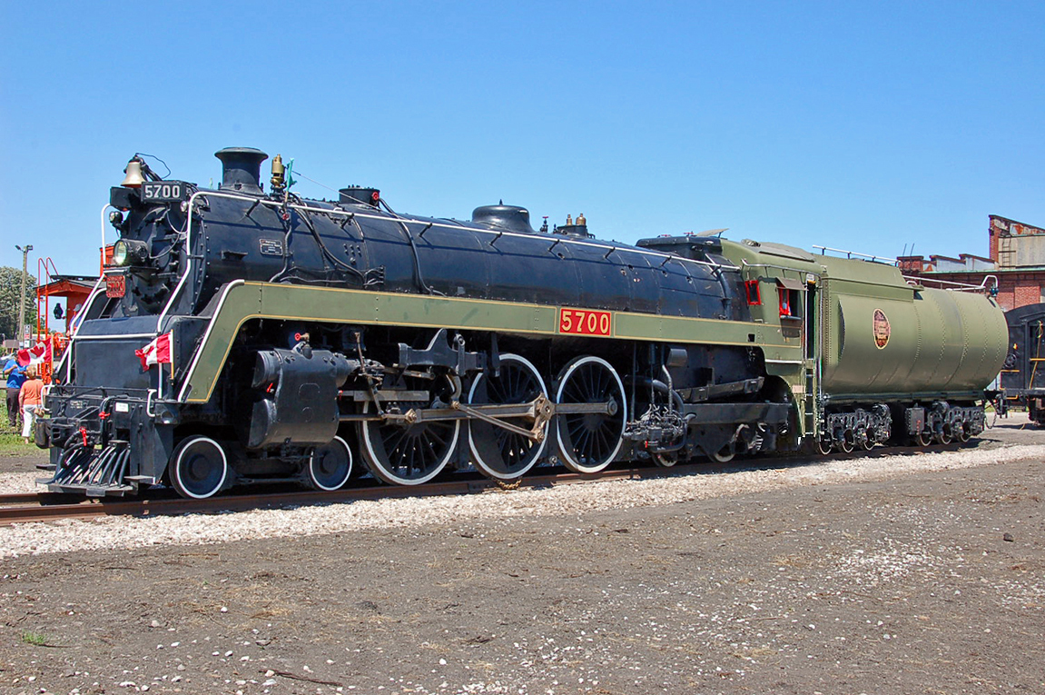 Canadian National K5a Hudson #5700 on display at the former Michigan Central Shops at St. Thomas, ON. With their 80 inch drivers, these 4-6-4's were among the fastest steam engines on CN. For more pics & videos from my collection see  http://northamericabyrail.info