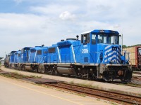 Three CEFX GP20D's roar as SOR 597 struggles to shove clear of signal 228N. Once the conductor walks up and VIA 73 passes, the normally nocturnal train will depart for home rails. 