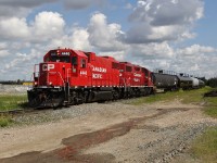 Ex-SOO GP38-2 4446 and GP38-2 3051 work on the shared CN/CP industrial lead in East Edmonton.