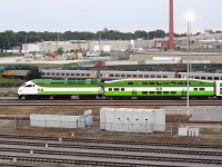 In the evening on my bicycle, I came across this in Willowbrook Yard/TMC. I think this is going to be the new paint scheme for GO Transit.