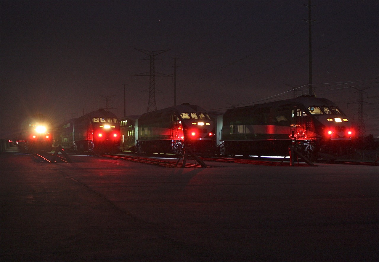 GO Transit MP40PHs are awaken from their slumber at 4:30am and readied for the mornings rush hour service to Toronto.