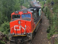 CNIC 2703 pushes Toronto to Vancouver hotshot 101 through Laforest, Ontario