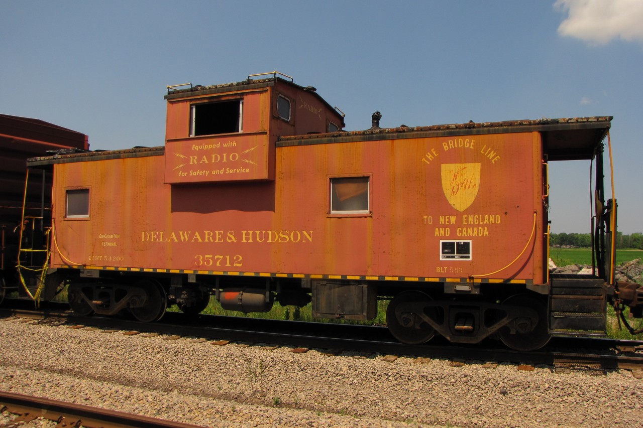 Delaware and Hudson caboose #35712 is show in Welland yard on the CP Hamilton Sub on July 16th, 2013. THis caboose is destined for Taylor, Pennsylvania.