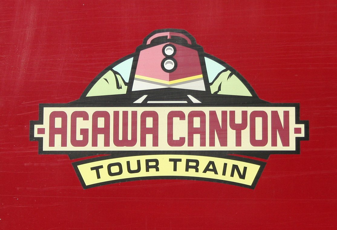 The bold new logo for the Algoma Central Railway's (now part of CN) Agawa Canyon Tour Train, as seen on coach AC 5705 "Spruce Lake". (All of the Algoma Central's "new" ex-Ski Train, ex-VIA/CN "Tempo" coaches are named after local lakes and rivers.)