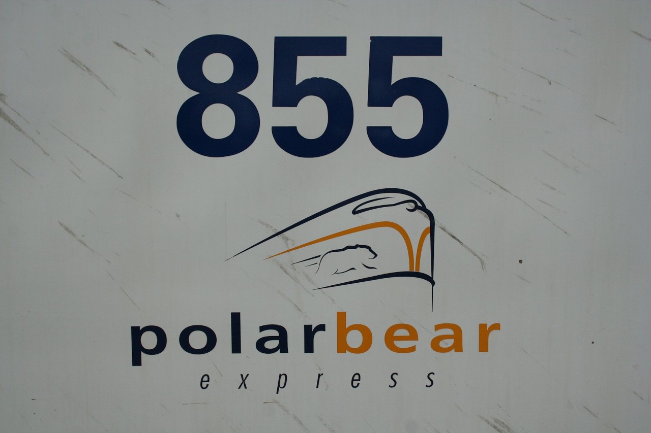 Ontario Northland Railways's modern Polar Bear Express logo, as seen on coach ONT 855.